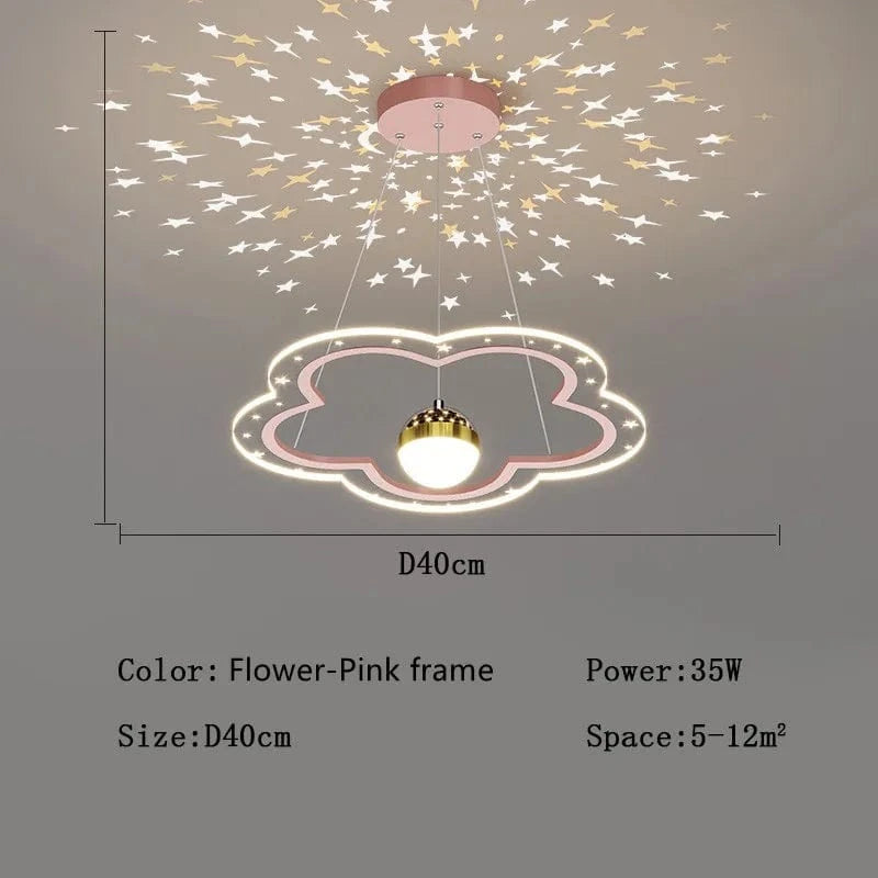 FLEUR-ROSE- DIAMÈTRE 40cm / DIMMABLE ( LUMIÈRE CHAUD FROID NEUTRE CONTRÔLE TÉLÉCOMMANDE ) Lustre fillette