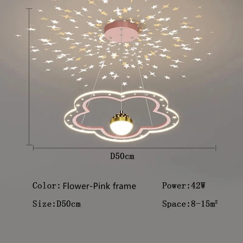 FLEUR-ROSE- DIAMÈTRE 50cm / DIMMABLE ( LUMIÈRE CHAUD FROID NEUTRE CONTRÔLE TÉLÉCOMMANDE ) Lustre fillette
