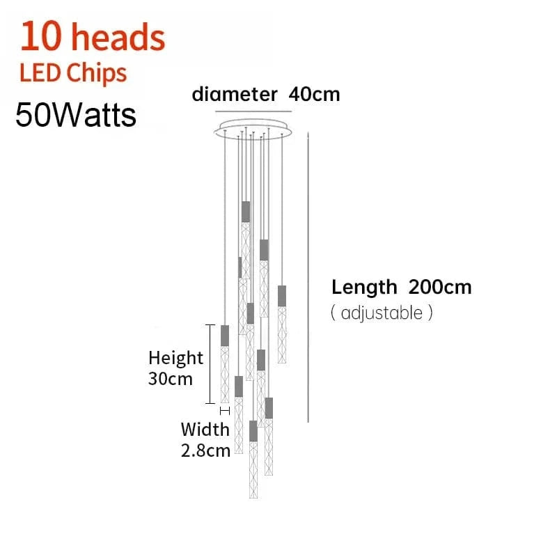 10 TÊTES / OR Lustre moderne pour plafond haut