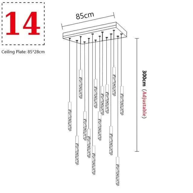 14 TÊTES-1 / NOIR Lustre moderne pour plafond haut