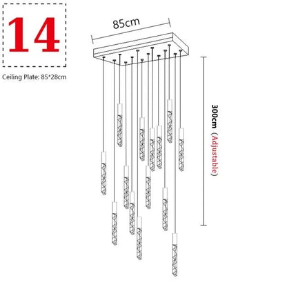 14 TÊTES-1 / NOIR Lustre moderne pour plafond haut