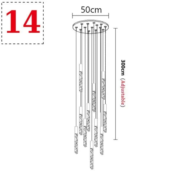 14 TÊTES / NOIR Lustre moderne pour plafond haut