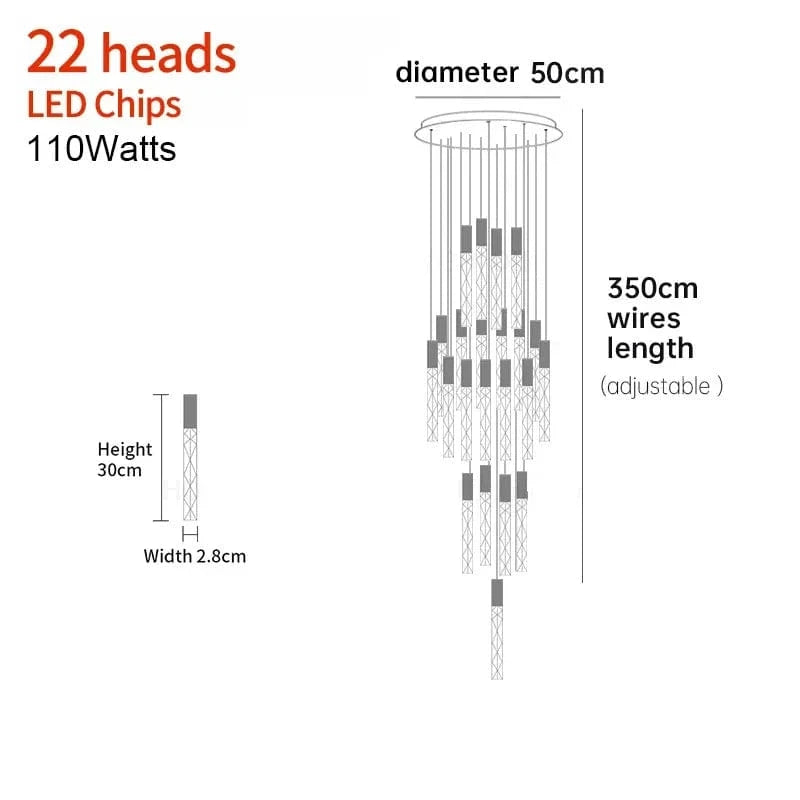 22 TÊTES / NOIR Lustre moderne pour plafond haut