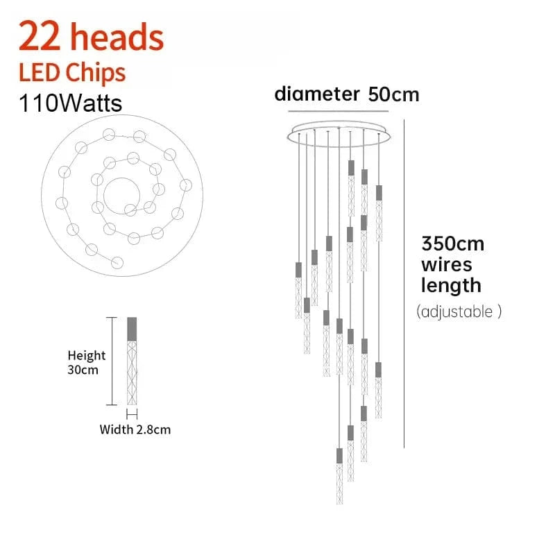 22 TÊTES(Spiral) / NOIR Lustre moderne pour plafond haut