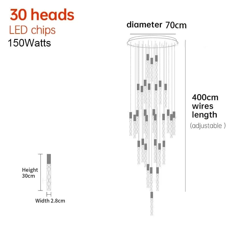 30 TÊTES / CHROME Lustre moderne pour plafond haut