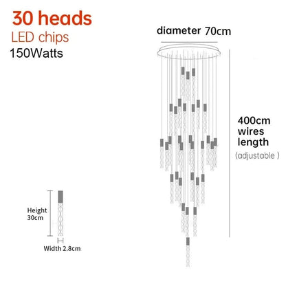 30 TÊTES / CHROME Lustre moderne pour plafond haut