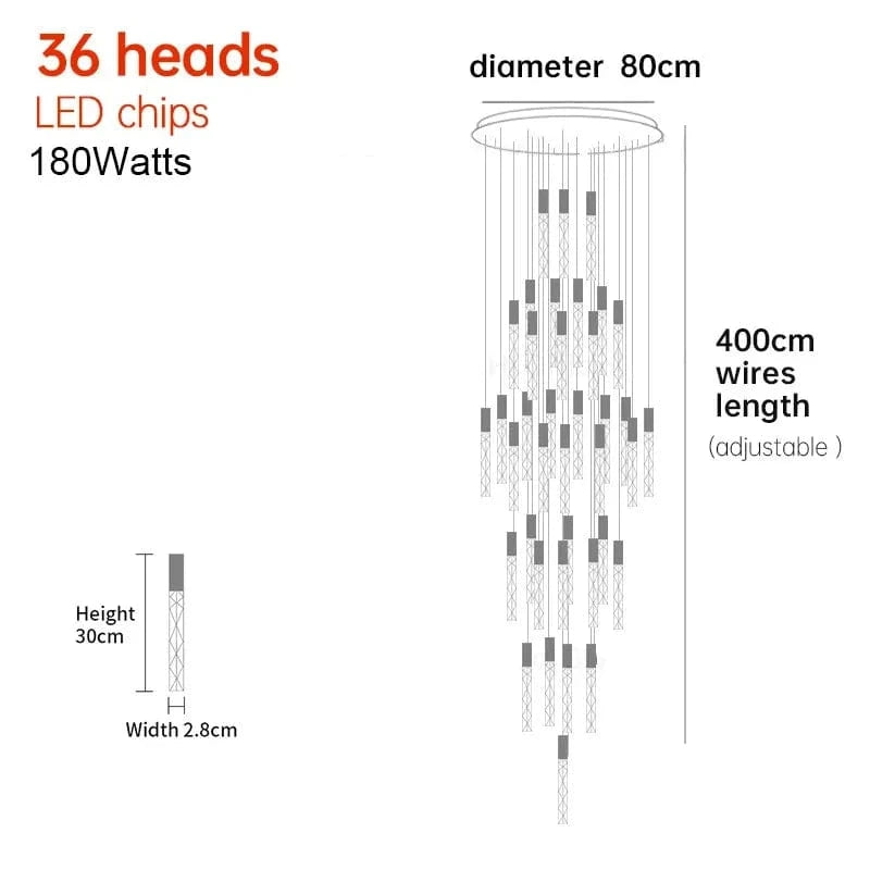 36 TÊTES / NOIR Lustre moderne pour plafond haut
