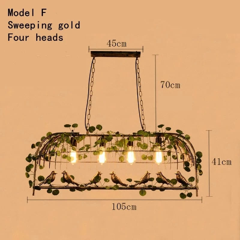 F Sweeping gold / With 110V ST64 bulb Lustre oiseau en fer forgé