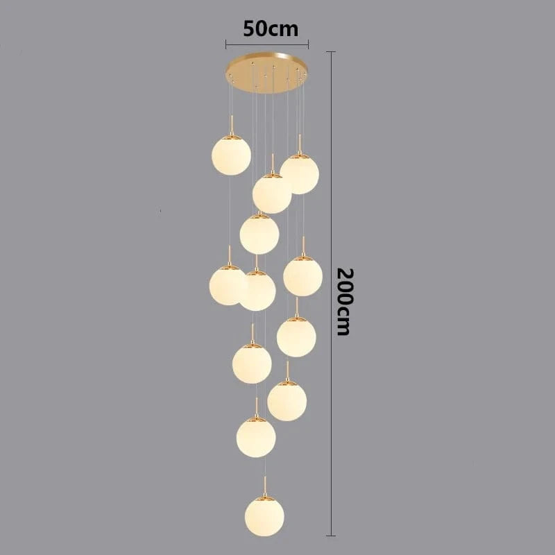 gold 12 head / RC remote dimming Lustre plafond haut boule opaline en cascade