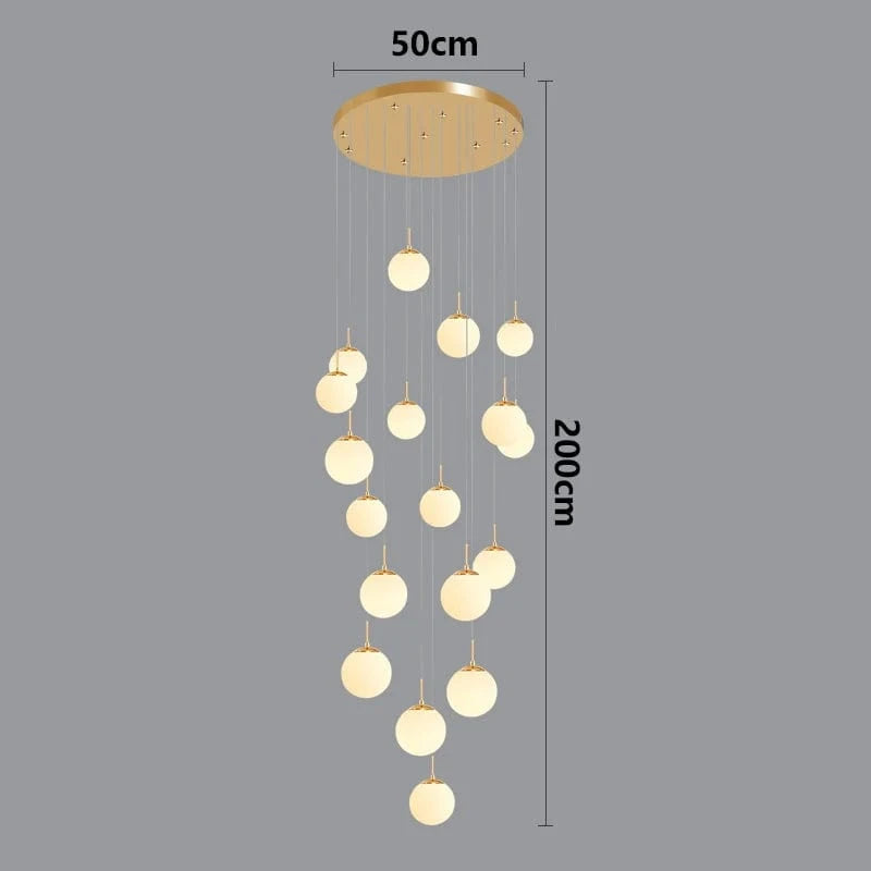 gold 18 head / RC remote dimming Lustre plafond haut boule opaline en cascade