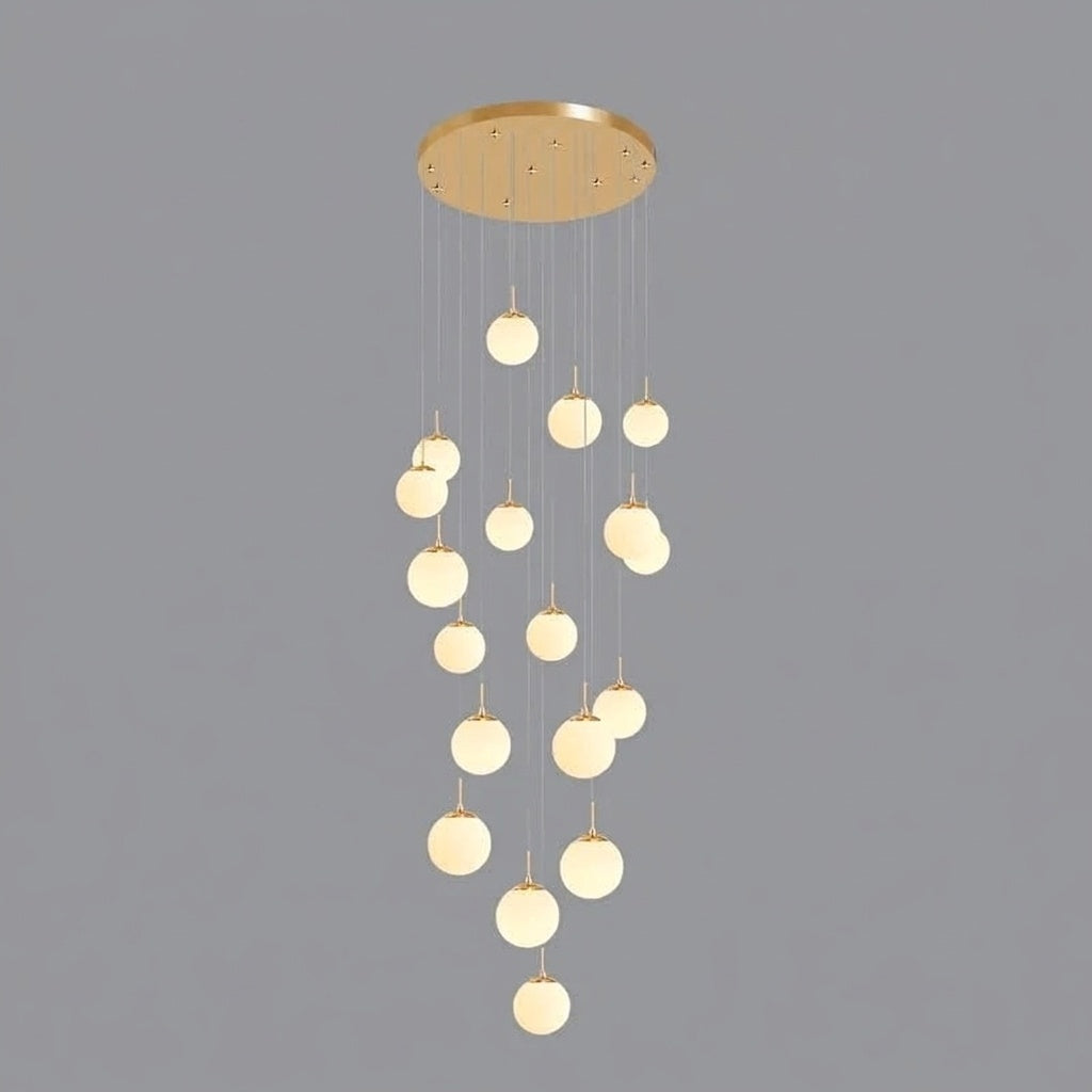 Lustre plafond haut boule opaline en cascade gold 18 / LUMIÈRE CHAUDE