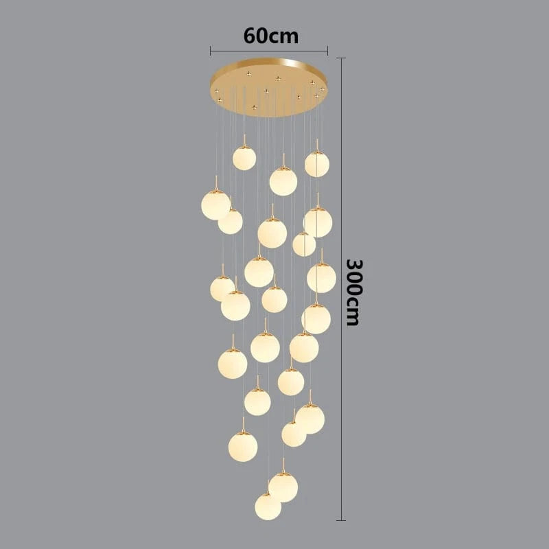 gold 24 head / RC remote dimming Lustre plafond haut boule opaline en cascade