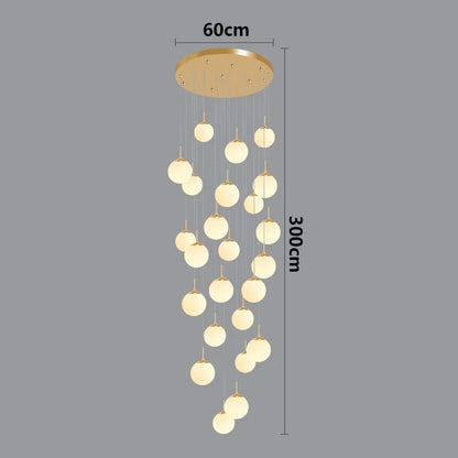 gold 24 head / RC remote dimming Lustre plafond haut boule opaline en cascade