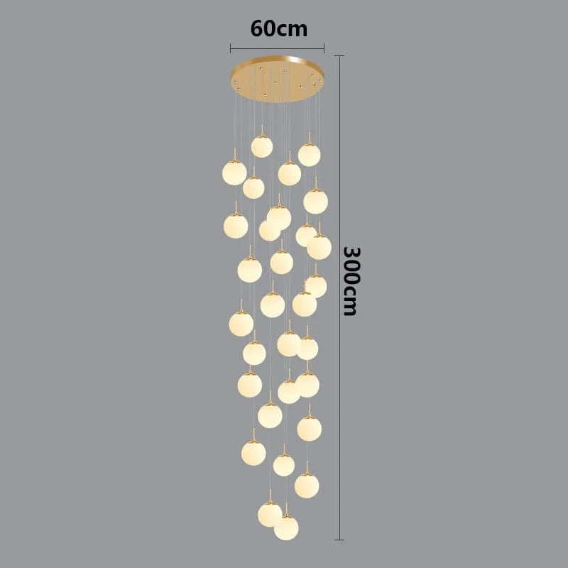 gold 30 head / RC remote dimming Lustre plafond haut boule opaline en cascade