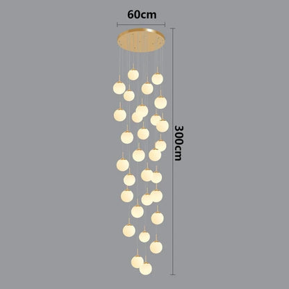 gold 30 head / RC remote dimming Lustre plafond haut boule opaline en cascade