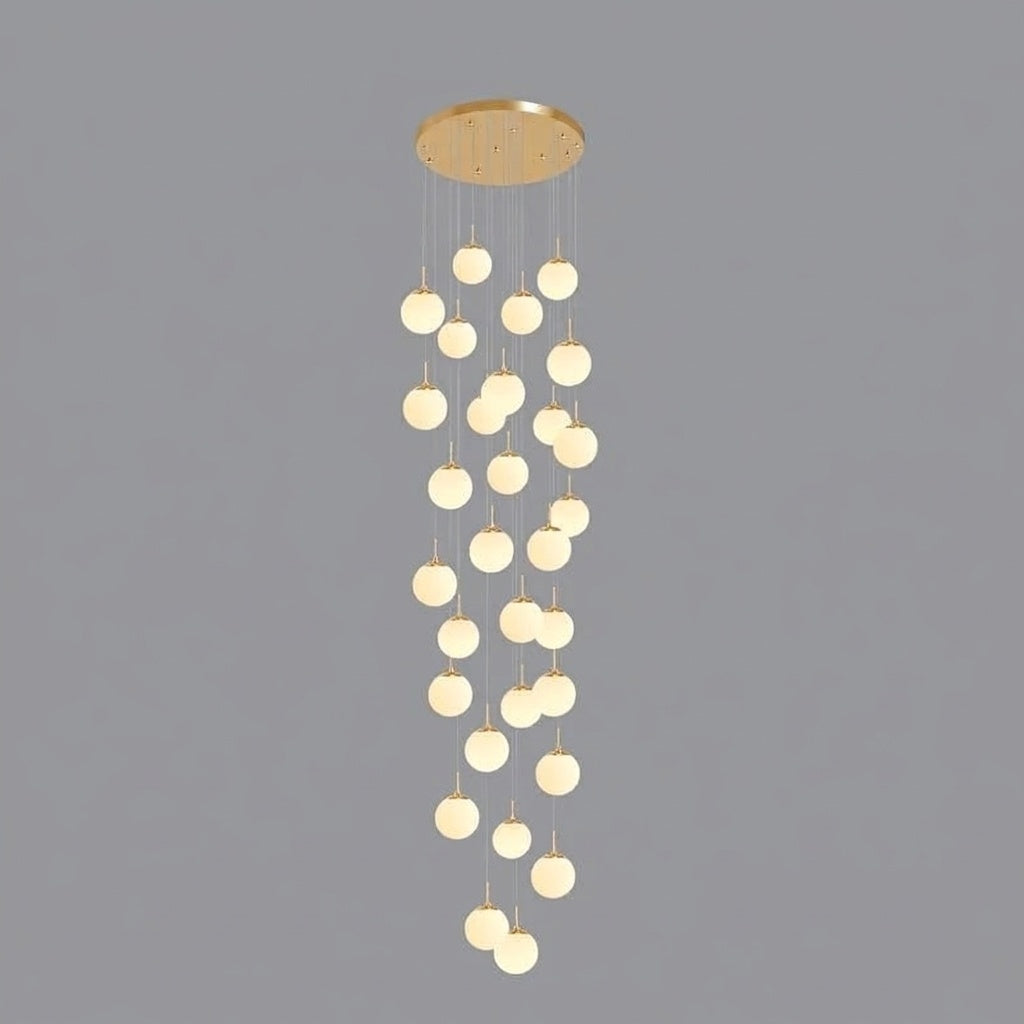 Lustre plafond haut boule opaline en cascade gold 30 / LUMIÈRE CHAUDE