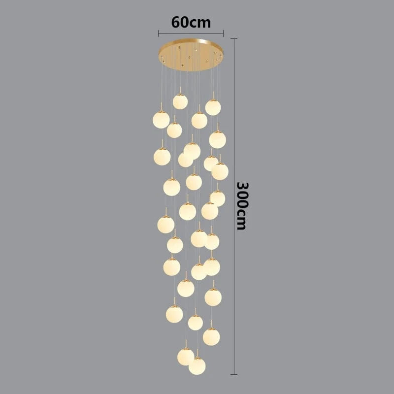 gold 36 head / RC remote dimming Lustre plafond haut boule opaline en cascade