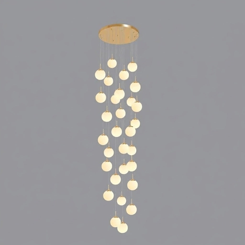 Lustre plafond haut boule opaline en cascade gold 36 / LUMIÈRE CHAUDE