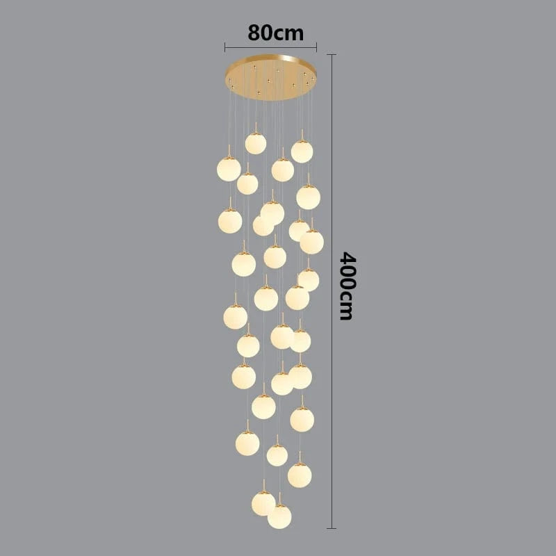 gold 48 head / RC remote dimming Lustre plafond haut boule opaline en cascade