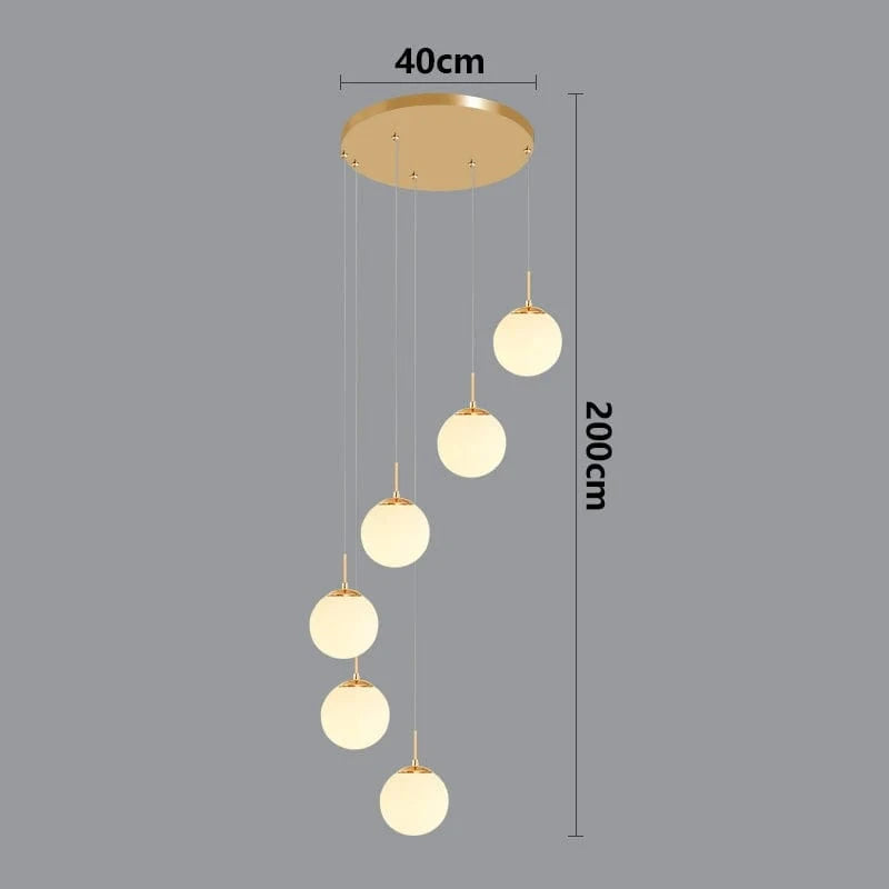 gold 6 head / RC remote dimming Lustre plafond haut boule opaline en cascade