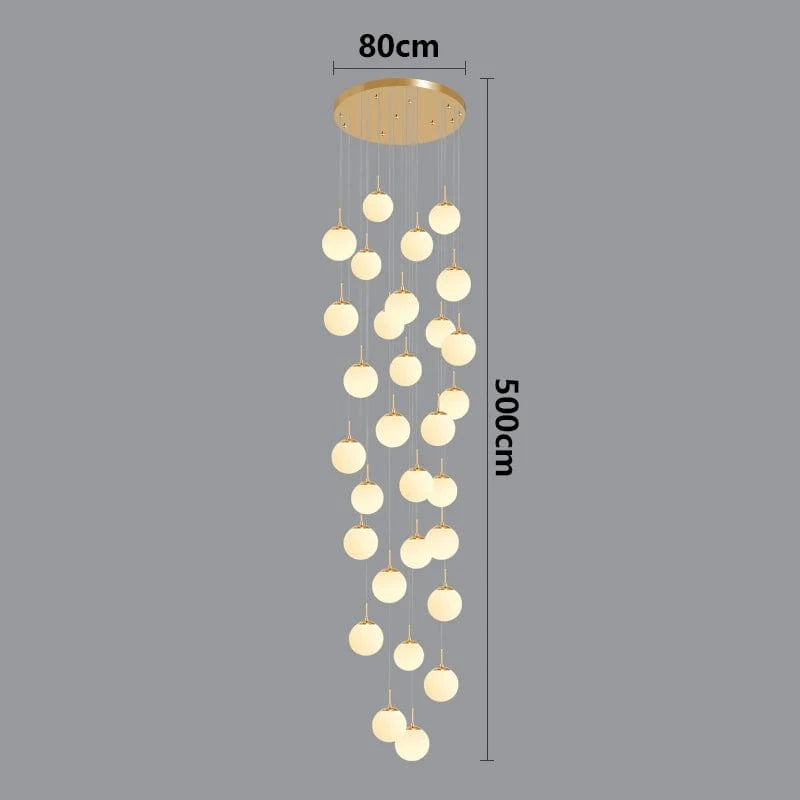 gold 68 head / RC remote dimming Lustre plafond haut boule opaline en cascade