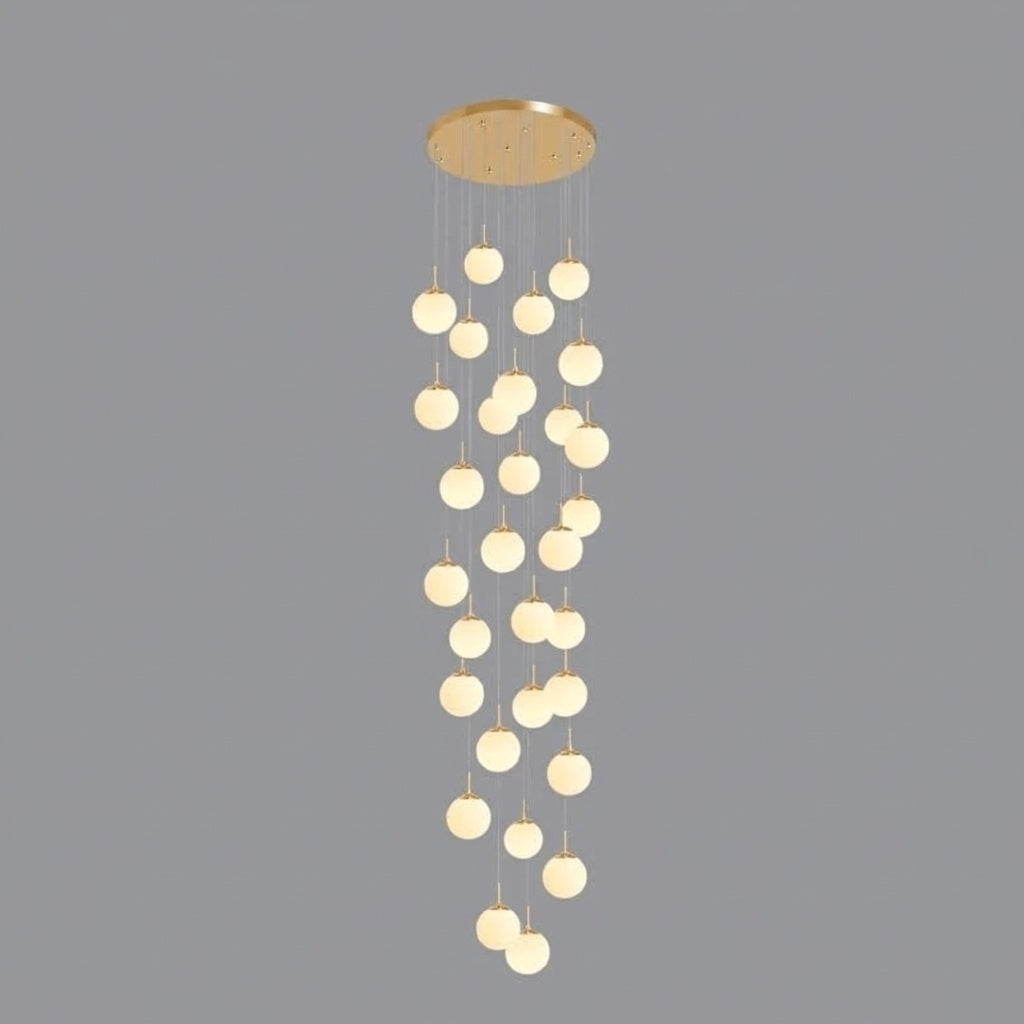 Lustre plafond haut boule opaline en cascade gold 68 / LUMIÈRE CHAUDE