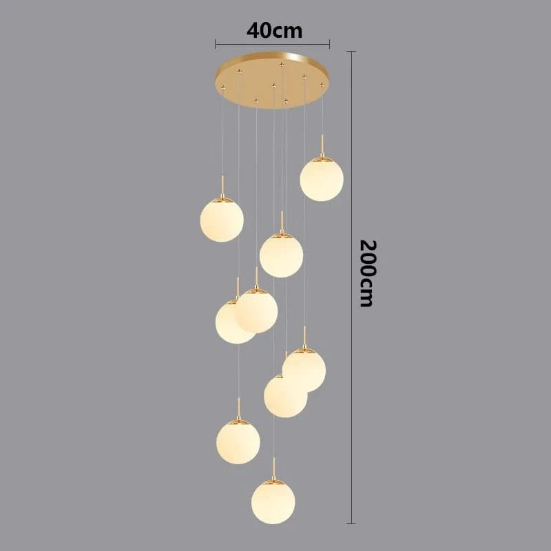 gold 9 head / RC remote dimming Lustre plafond haut boule opaline en cascade