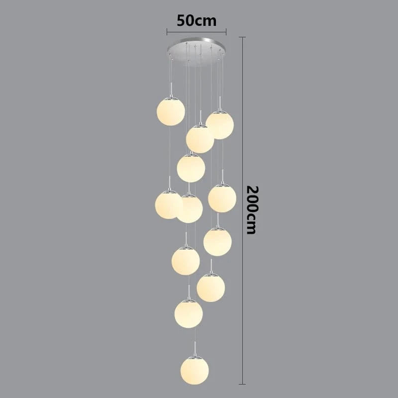 silver 12 head / RC remote dimming Lustre plafond haut boule opaline en cascade