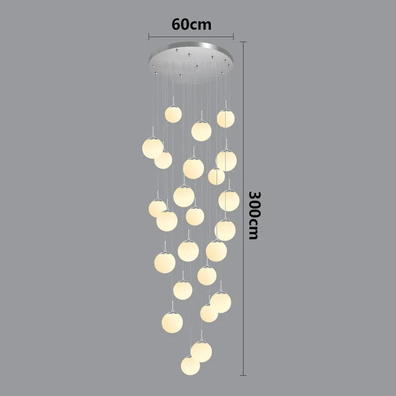 silver 24 head / RC remote dimming Lustre plafond haut boule opaline en cascade