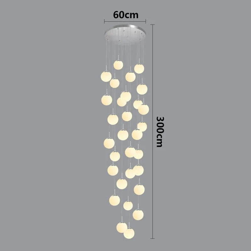 silver 36 head / RC remote dimming Lustre plafond haut boule opaline en cascade