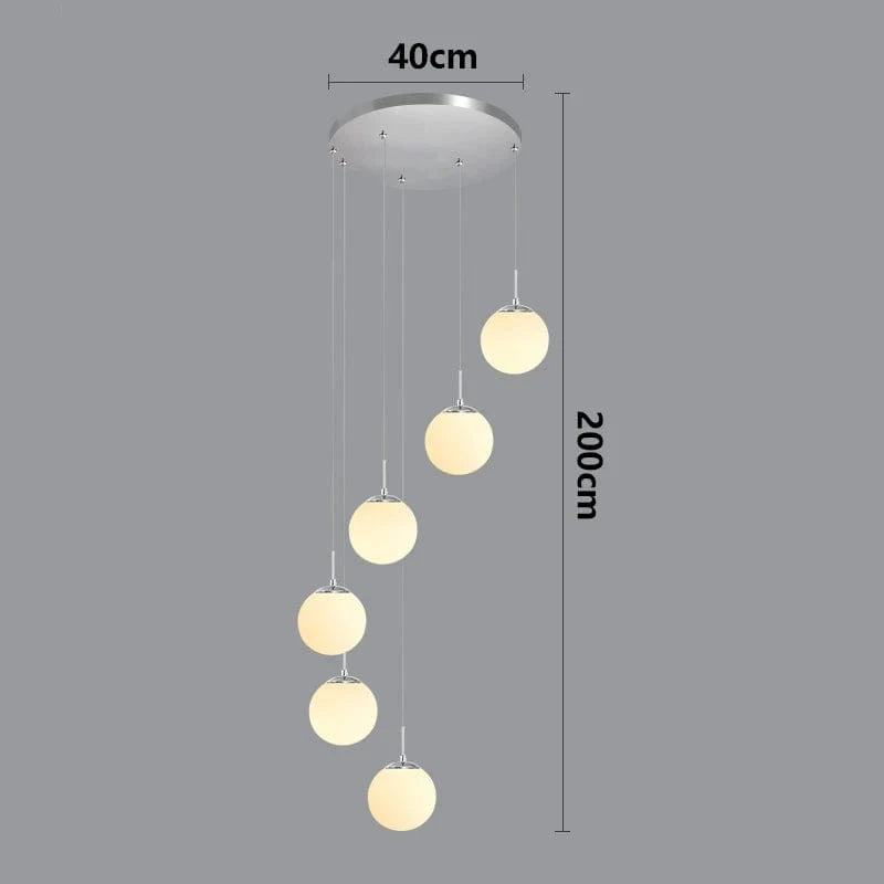 silver 6 head / RC remote dimming Lustre plafond haut boule opaline en cascade