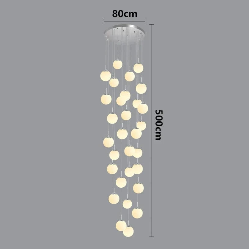 silver 68 head / RC remote dimming Lustre plafond haut boule opaline en cascade