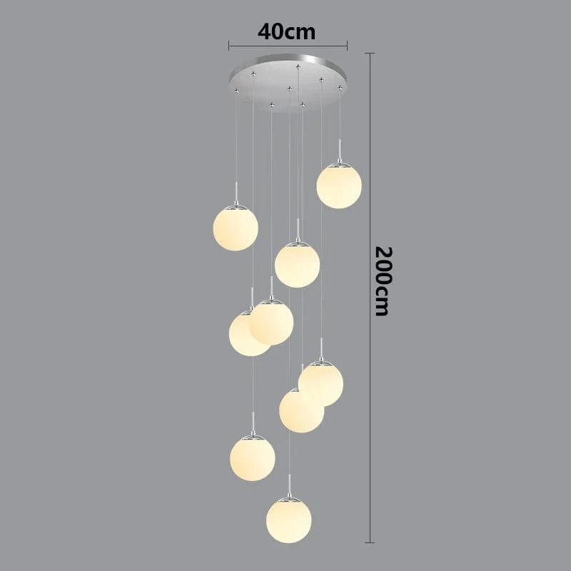 silver 9 head / RC remote dimming Lustre plafond haut boule opaline en cascade