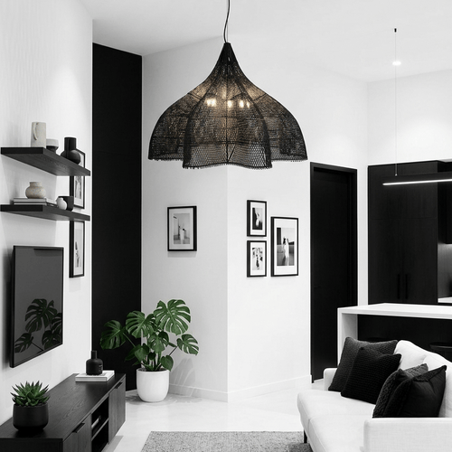 Lustre rotin grande taille