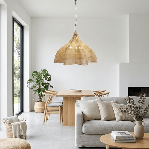 Lustre rotin grande taille