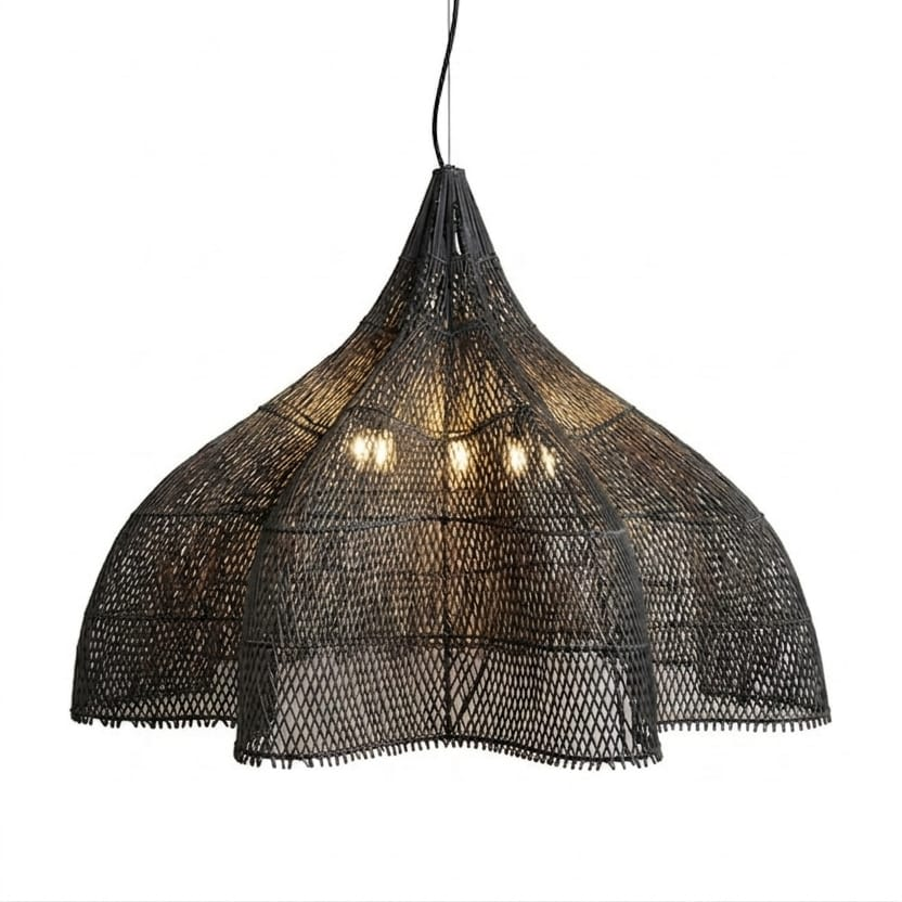 NOIR DIAMÈTRE  60 CM / LUMIÈRE FROIDE / 1 Lustre rotin grande taille