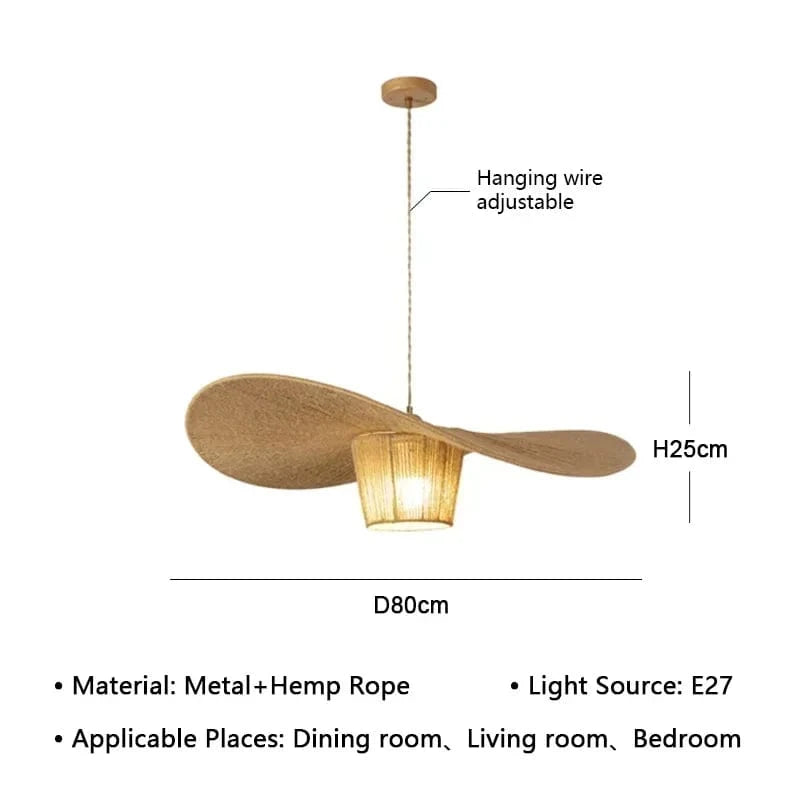 D80cm / White light Lustre vertige en corde de chanvre