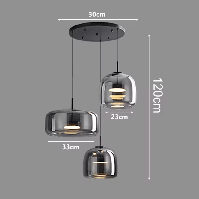 3 TÊTES BASE RONDE 30 CM / NOIR / LUMIÈRE BLANCHE Lustres design en verre