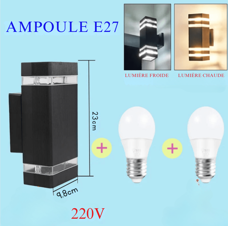 MODÈLE 1: 1 PIÈCE AVEC AMPOULE / LUMIÈRE CHAUD (2700-3500K) Applique murale extérieure étanche