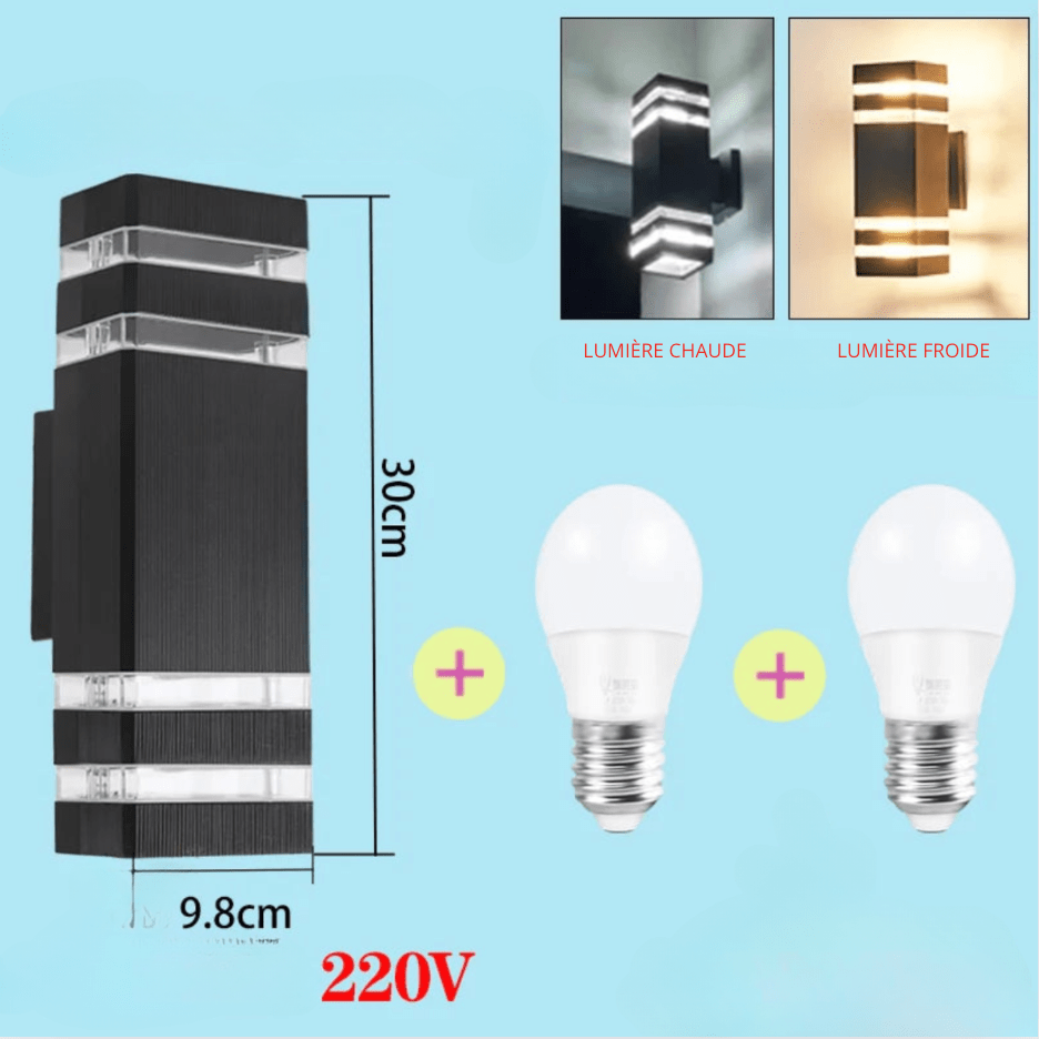 MODÈLE 2: 1 PIÈCE AMPOULES INCLUSES / LUMIÈRE CHAUD (2700-3500K) Applique murale extérieure étanche