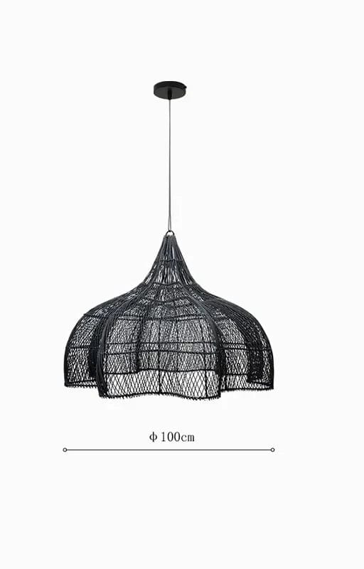 NOIR DIAMÈTRE  100 CM / LUMIÈRE FROIDE Lustre rotin grande taille