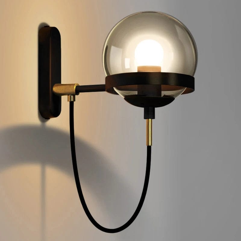 NOIR / GRIS FUMÉ Applique globe boule de verre