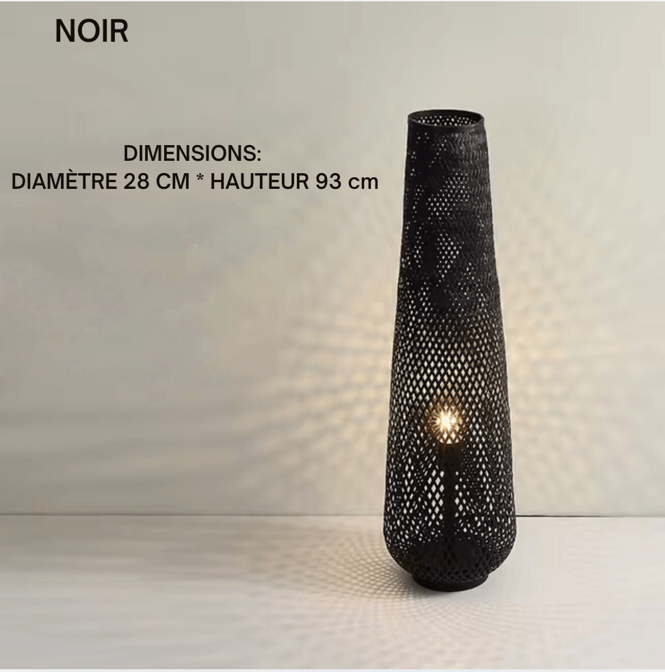 NOIR INTENSE / LUMIÈRE FROIDE Lampe sur pied osier