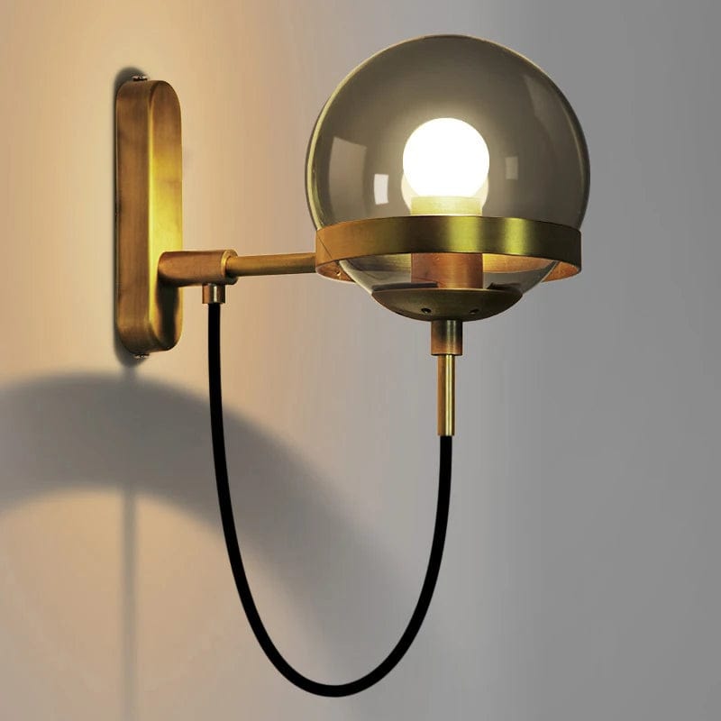 OR / GRIS FUMÉ Applique globe boule de verre