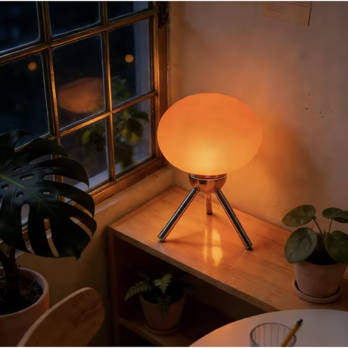 Petite lampe tripode abat-jour en verre orange