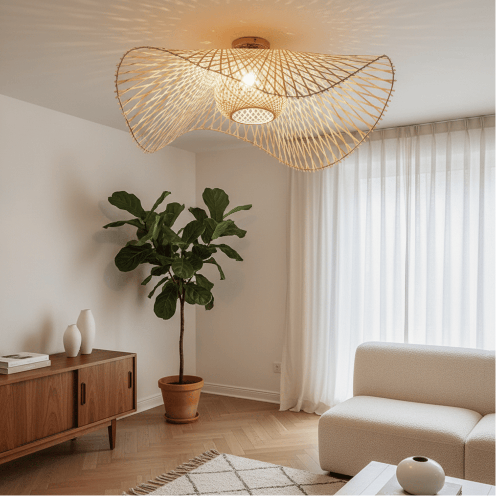 35 CM Plafonnier bambou rotin