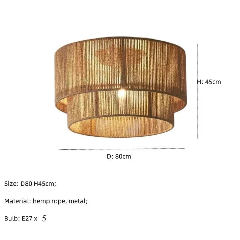 B D80cm / cool white 6000K Plafonnier en corde de chanvre