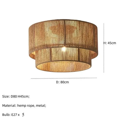 B D80cm / cool white 6000K Plafonnier en corde de chanvre