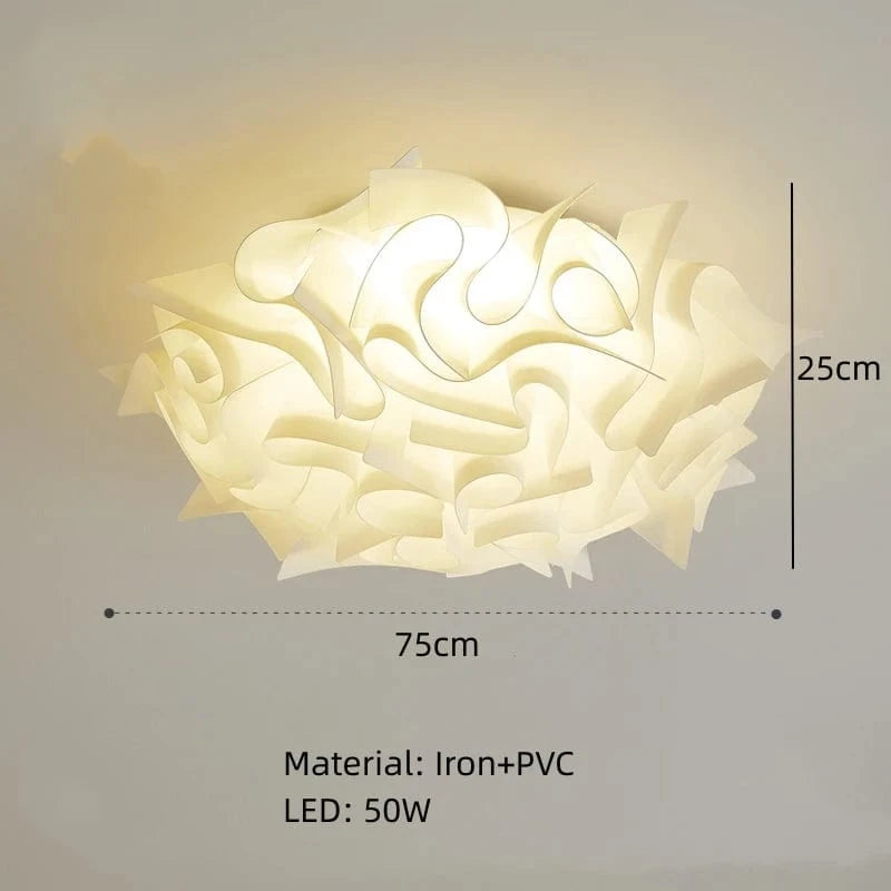 C-Diamètre 75cm / TÉLÉCOMMANDE + LUMIÈRE CHAUDE FROIDE ET NEUTRE Plafonnier en plume