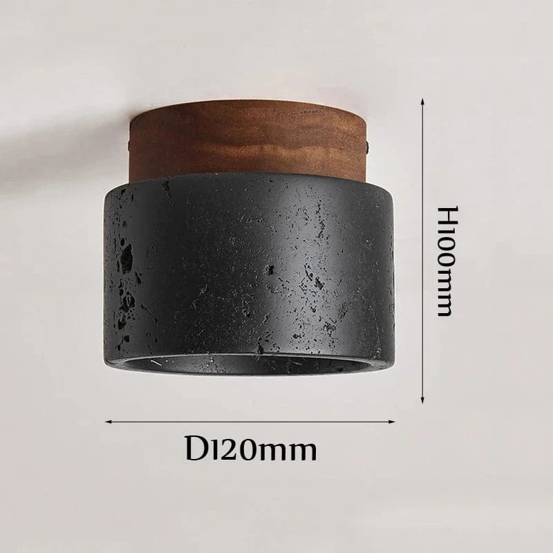 Random Texture / D120xH100mm / E27 Socket|No Bulb lncluded Plafonnier pierre de travertin noir